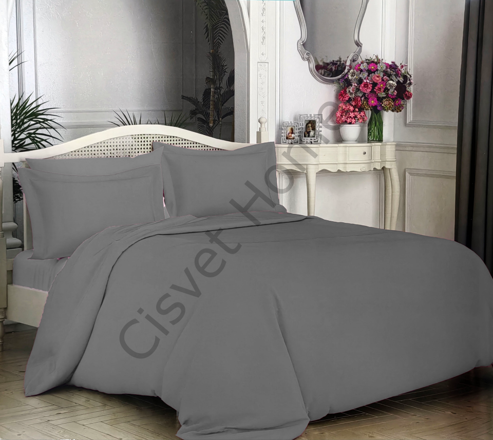 PamukSaten Nevresim Takımı Koyu Gri