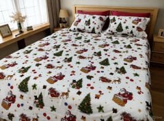 Noel Baba ve Kızağı %100 Pamuk Nevresim Takımı – Çift Kişilik Yılbaşı Temalı Yumuşak Nevresim Seti