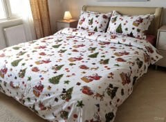 Noel Baba ve Kızağı %100 Pamuk Nevresim Takımı – Çift Kişilik Yılbaşı Temalı Yumuşak Nevresim Seti