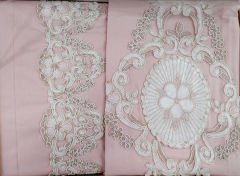 MissBella Bianca Nevresim Çift kişilik Dantelli Nevresim Takımı %100 Pamuk Pudra