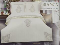 MissBella Bianca Nevresim Çift kişilik Dantelli Nevresim Takımı %100 Pamuk Krem