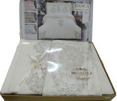 MissBella Bianca Nevresim Çift kişilik Dantelli Nevresim Takımı %100 Pamuk Krem