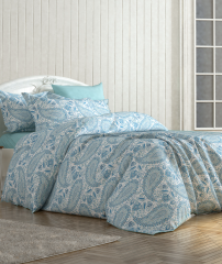 Gök Mavisi Çiçek Bahçesi: %100 Pamuk Çift Kişilik Nevresim Takımı