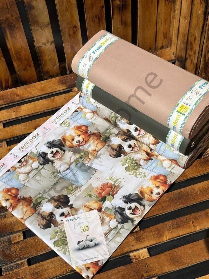 5D Köpek Desenli Dijital Poplin Kumaş   – 240 cm  %100 Pamuk  130 GSM