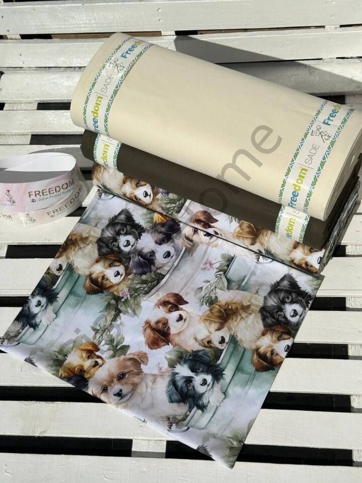 5D Köpek Desenli Dijital Poplin Kumaş   – 240 cm  %100 Pamuk  130 GSM