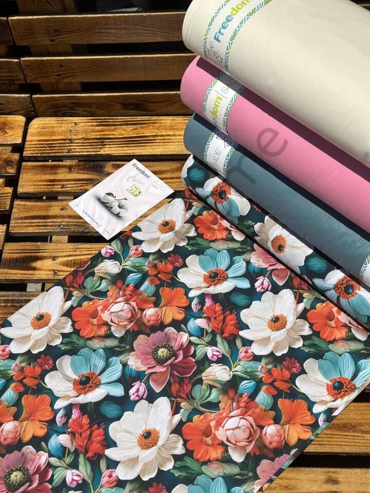 5D Desenli Dijital Poplin Kumaş   – 240 cm  %100 Pamuk  130 GSM