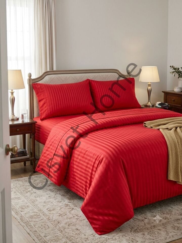 Lüx Stripe Saten Nevresim Takımı King Size