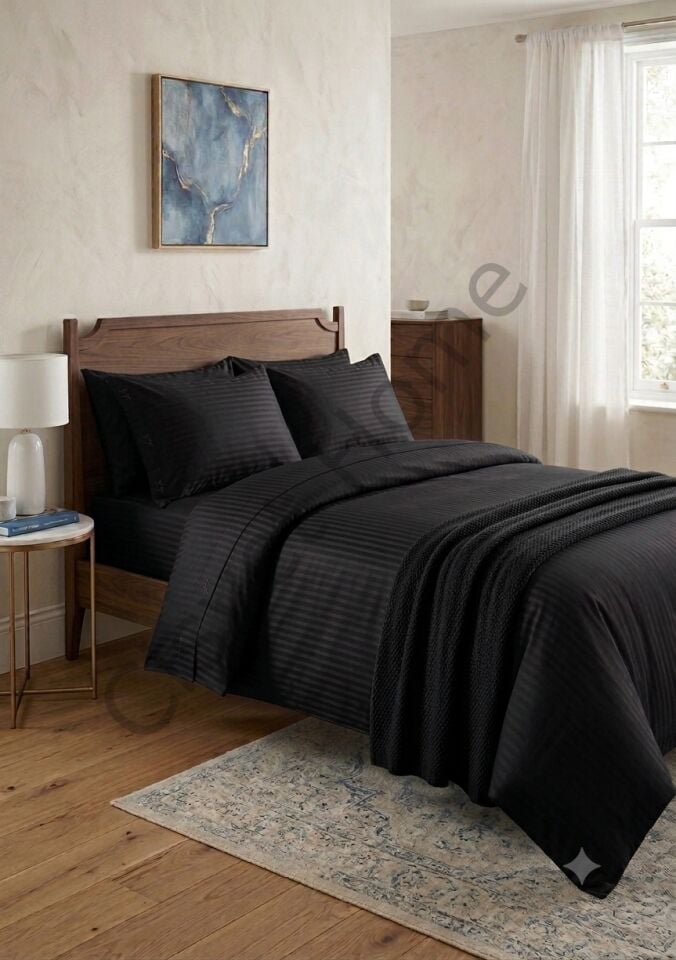 Lüx Stripe Saten Nevresim Takımı King Size