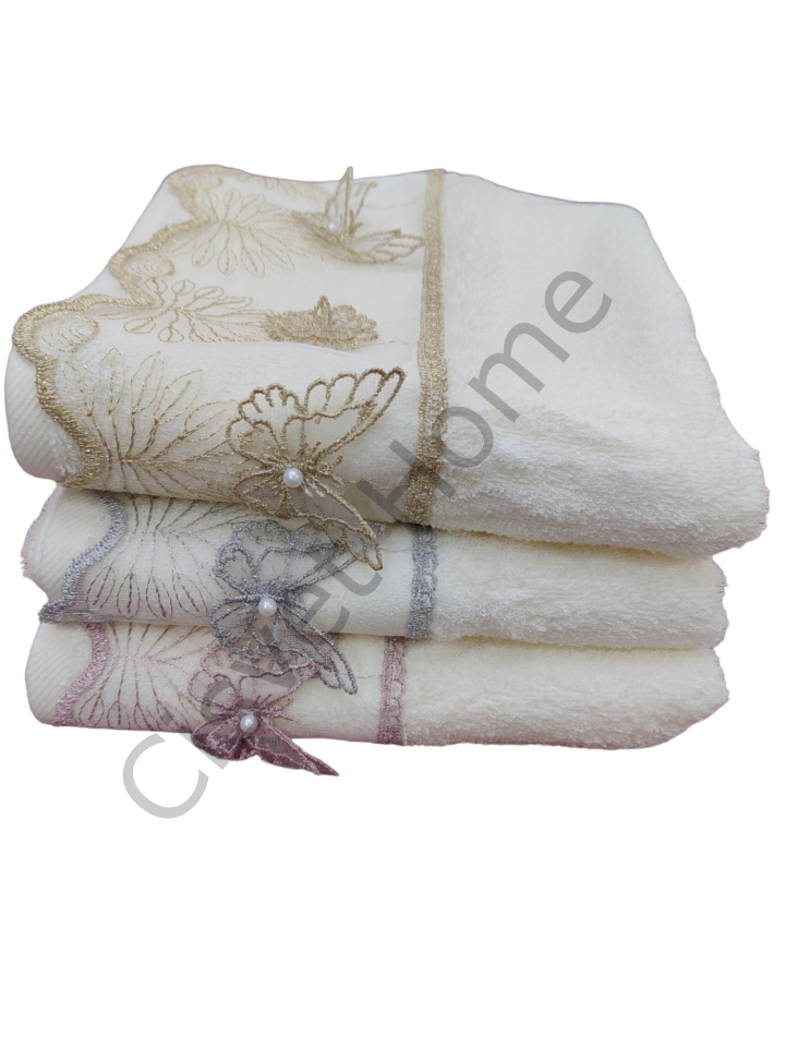 Beyza Kelebek Güpürlü El Yüz Havlusu 50x90